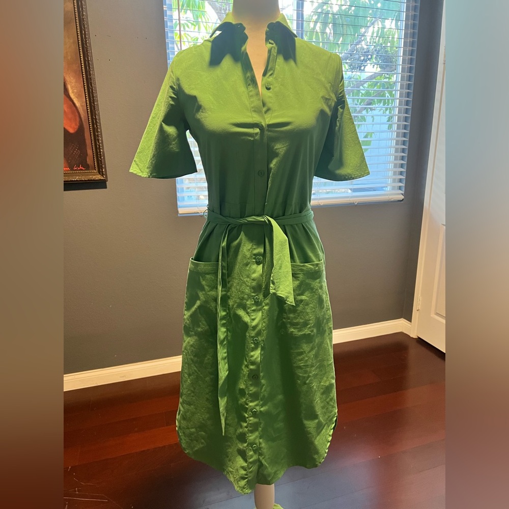 Esprit Elegant Green Shirt Dress with Front Pockets. Size M